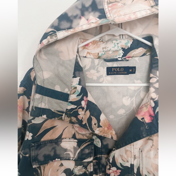 POLO RALPH LAUREN Floral Tie Dye Denim Hood Jacket Blue  Oversized - Picture 3 of 3